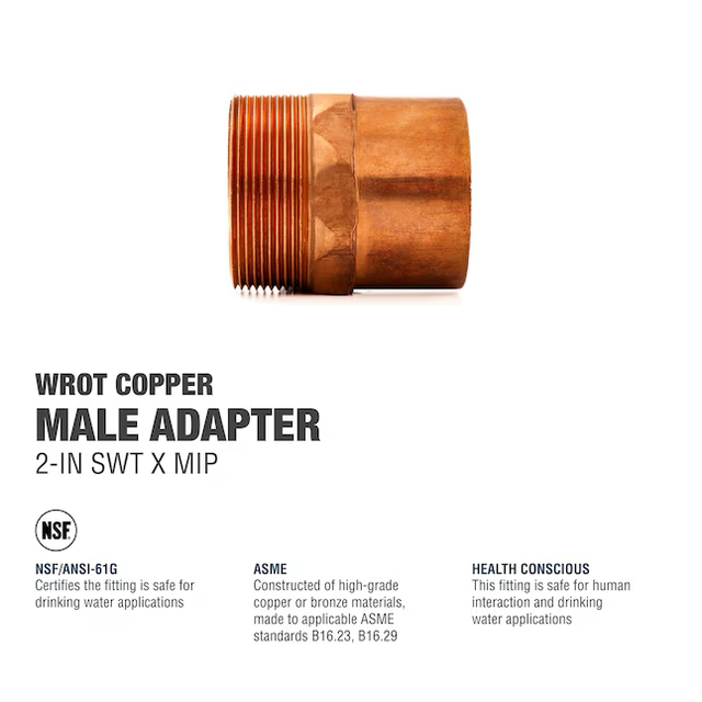 Adaptador macho de cobre de 2 pulgadas Streamline