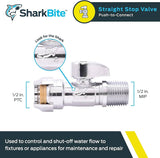 SharkBite Válvula de cierre recta de cuarto de vuelta de latón cromado MIP de 1/2 pulg. de conexión a presión x 1/2 pulg.