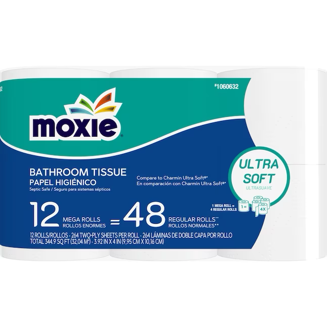 MOXIE 12 Mega-Rollen Toilettenpapier 12er-Pack 2-lagiges Toilettenpapier