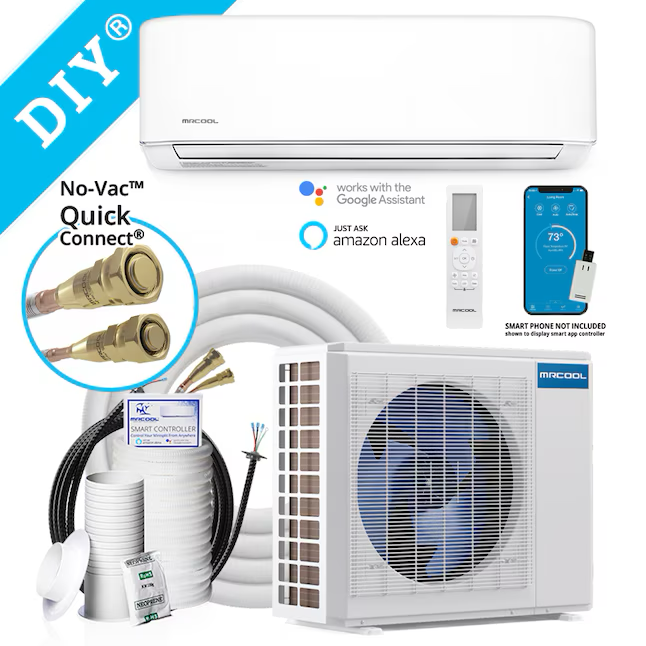 MRCOOL DIY 4ta generación ENERGY STAR Zona única 18000-BTU 22 SEER Mini aire acondicionado dividido sin conductos Bomba de calor incluida con juego de línea de 25 pies 230 voltios