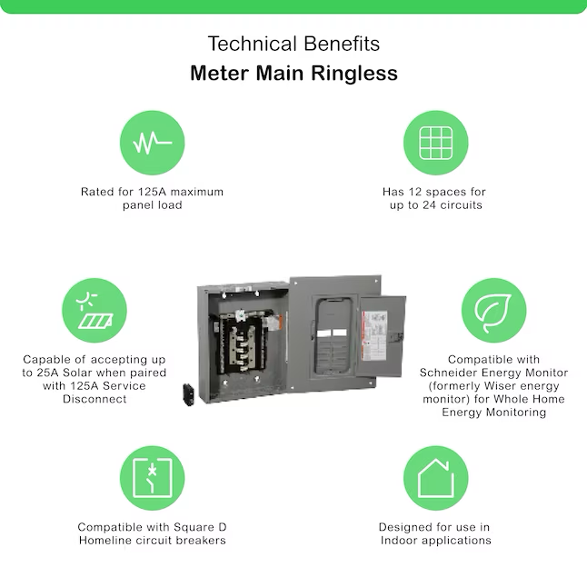 Square D Homeline Centro de carga neutral enchufable con lengüeta principal convertible para interiores, 125 amperios, 12 espacios, 24 circuitos (paquete económico)