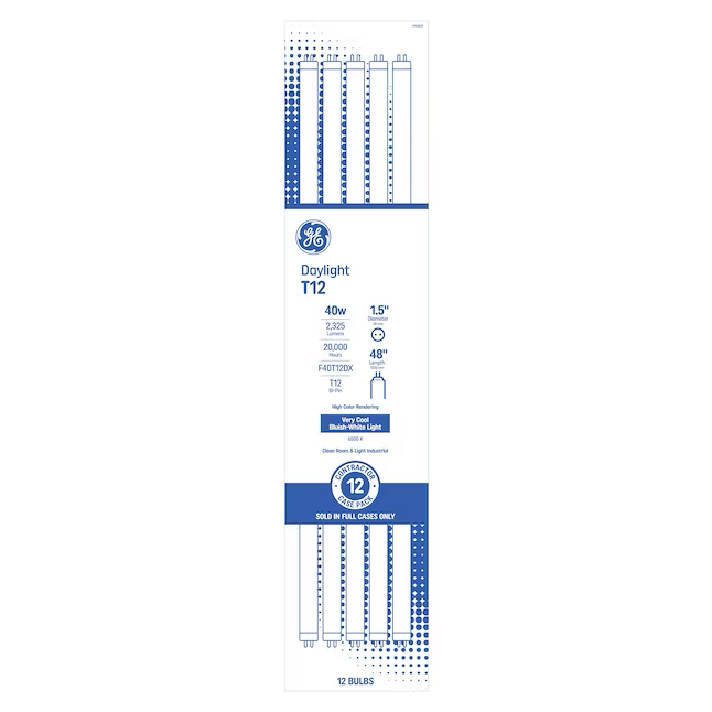 Bombilla fluorescente GE de 40 vatios EQ T12 de luz diurna mediana de dos pines (t12) (paquete de 12) 