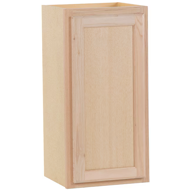 Project Source Gabinete completamente ensamblado con puerta de roble natural sin terminar, 15 pulgadas de ancho x 30 pulgadas de alto x 12 pulgadas de profundidad (estilo de puerta cuadrada de panel plano)