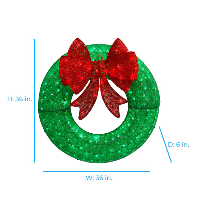 Holiday Living 3-ft LED Green Christmas Wreath with Red Bow