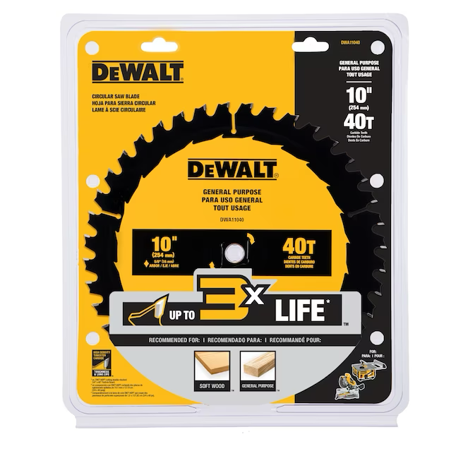 DEWALT Large Diameter Saw Blades 10-in 40-Tooth Rough Finish Tungsten Carbide-tipped Steel Miter/Table Saw Blade