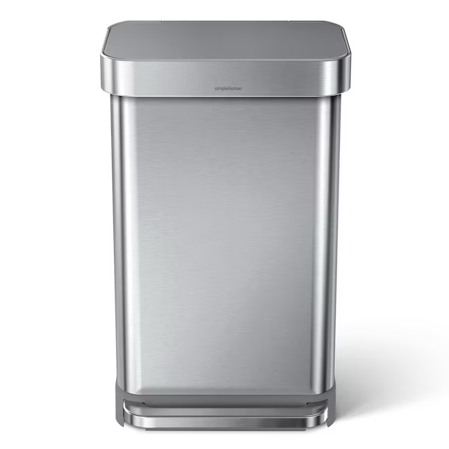 Simplehuman Bote de Basura de Cocina de Metal de Acero Inoxidable Cepillado de 45 litros con Tapa Interior