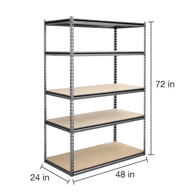 Project Source Estantería utilitaria de 5 niveles de acero resistente (48 pulgadas de ancho x 24 pulgadas de profundidad x 72 pulgadas de alto), gris 