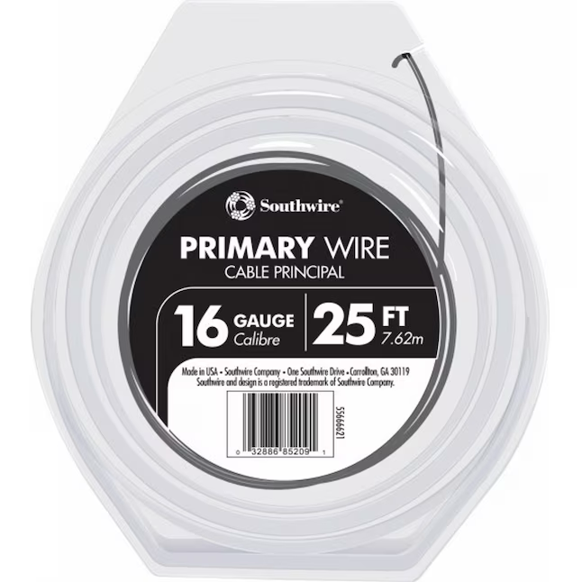 Cable primario Gpt negro trenzado 16 AWG de 25 pies Southwire