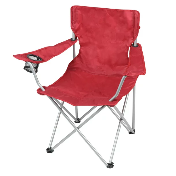 Ozark Trail Basic Quad Folding Outdoor Adult Camp Chair with Cup Holder, Red