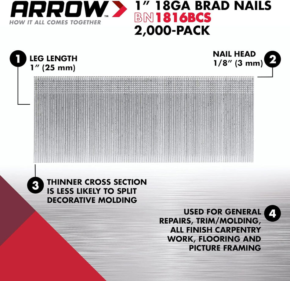 Arrow 18-Gauge Stahl-Bradnägel, 2 Zoll, 1000er-Pack 