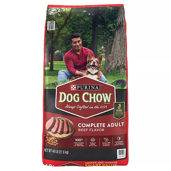 Purina Dog Chow Alimento seco completo para perros adultos, sabor a carne, 48 lbs.