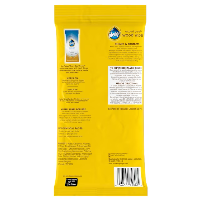 Pledge Enhancing Wipes 24-Count Lemon Wood Furniture Cleaner Pad