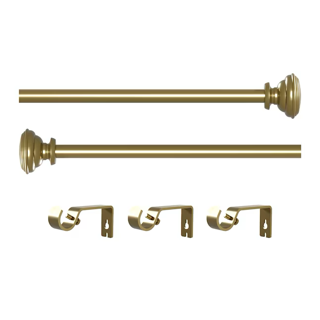 Style Selections Sema 48-in to 84-in Brushed Gold Steel Single Curtain Rod with Finials