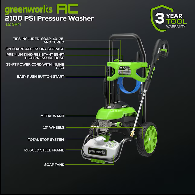 Greenworks 2100 PSI 1.2-Gallons Cold Water Pressure Washer