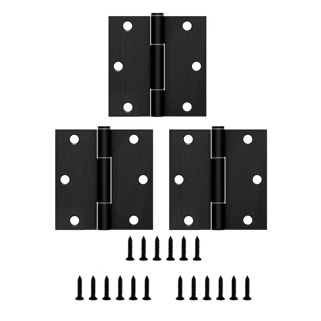 RELIABILT No-Squeak 3-1/2-in H x Square Matte Black Mortise Interior/Exterior Door Hinge (3-Pack)