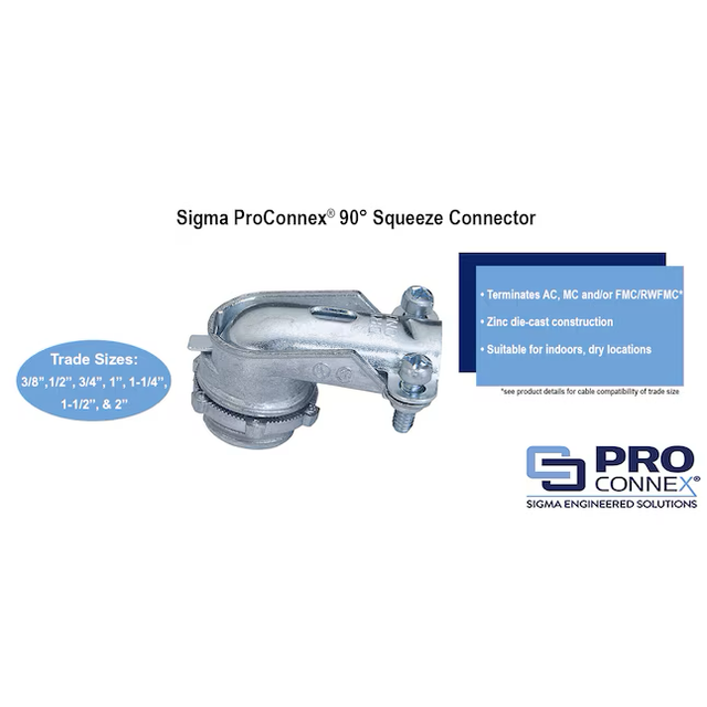 Sigma ProConnex 1-in 90-Degree Flexible Die Cast Zinc Squeeze Connector Conduit Fittings