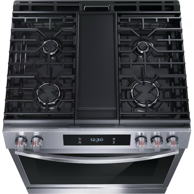 Frigidaire Gallery 30-in 5 Burners 6-cu ft Self-Cleaning Air Fry Slide-in Natural Gas Range (Fingerprint Resistant Stainless Steel)