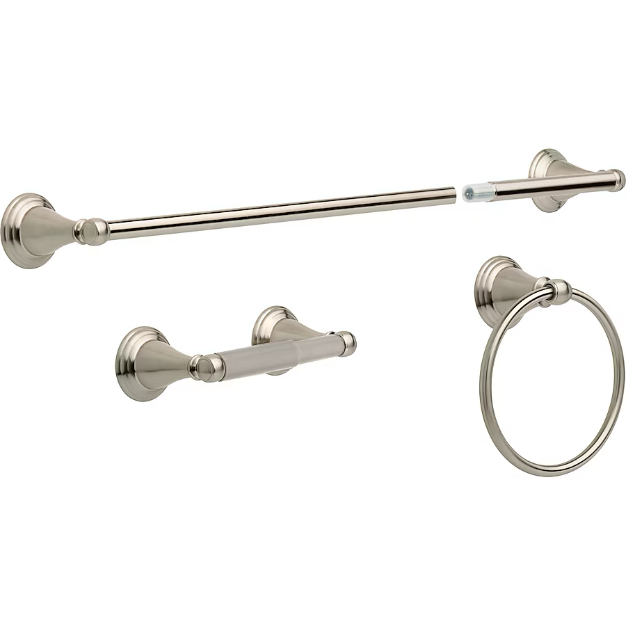 Delta 3-teiliges Windemere Spotshield Badezimmer-Hardware-Set aus gebürstetem Nickel mit Handtuchstange, Toilettenpapierhalter und Handtuchring