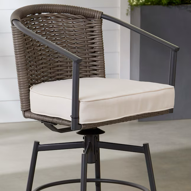 allen + roth Sedgebrook Set of 4 Wicker Charcoal Grey Steel Frame Swivel Balcony Chair with Off-white Cushioned Seat