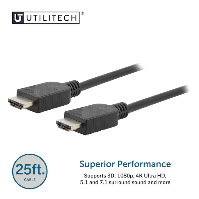 Utilitech 4K HDMI auf HDMI, 25 Fuß, Schwarz