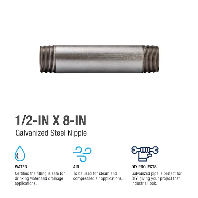 RELIABILT 1/2-in x 8-in Galvanized Nipple