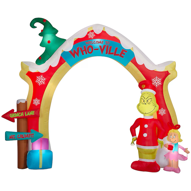 Grinch 9.5-ft LED Grinch Who-ville Arch Scene Christmas Inflatable