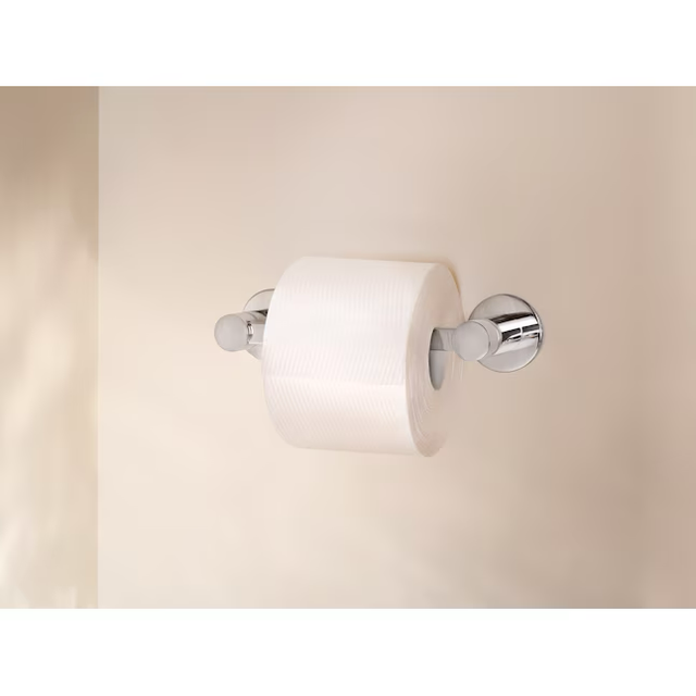 Juego de accesorios decorativos para baño de cromo Avri de Moen de 3 piezas con toallero, soporte para papel higiénico y aro para toallas