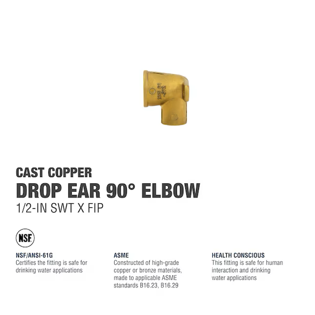 Streamline 1/2-in SWT x 1/2-in FIP Cast Brass 90-Degree Drop Ear Elbow