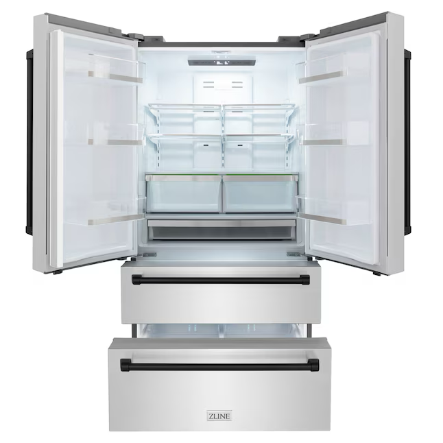 Refrigerador ZLINE con puertas francesas, 22,5 pies cúbicos y profundidad de mostrador, con máquina de hielo