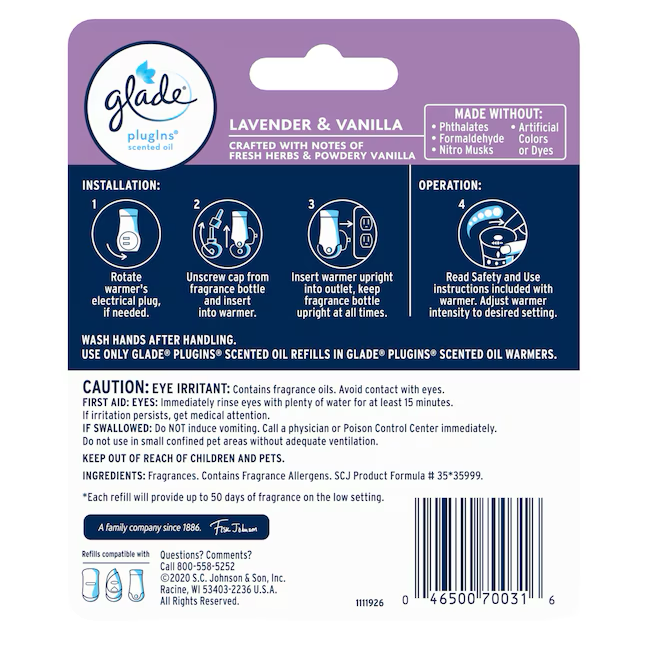 Glade Scented Oil 0.67-fl oz Lavender Vanilla Refill Air Freshener (2-Pack)