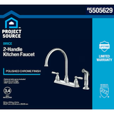 Project Source BRICE Polished Chrome Double Handle High-arc Kitchen Faucet (Deck Plate and Side Spray Included)