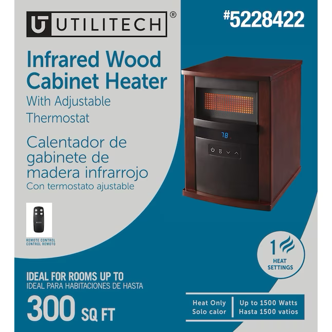 Utilitech Up to 1500-Watt Infrared Cabinet Indoor Electric Space Heater with Thermostat and Remote Included