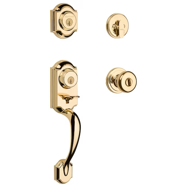 Kwikset Signature Series Montara Polished Brass Single-Cylinder Deadbolt Keyed Entry Door Handleset Knob Smartkey