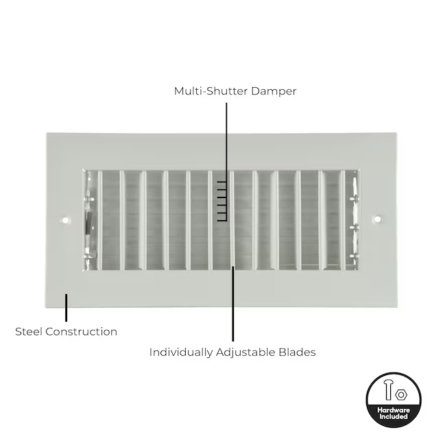 RELIABILT Registro de techo/pared lateral de acero blanco ajustable de 12 x 6 pulgadas 