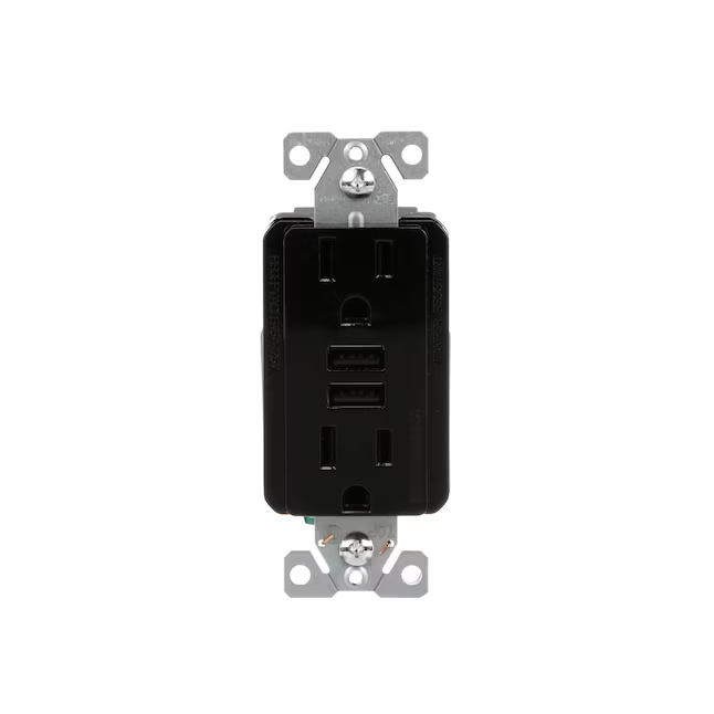 Eaton 15-Amp 125-volt Tamper Resistant Residential/Commercial Decorator USB Outlet Dual Type A, Black