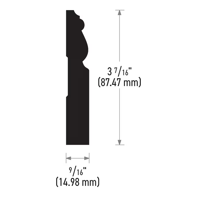 RELIABILT 9/16-in x 3-7/16-in x 8-ft Traditional Primed Pine 3203 Baseboard Moulding