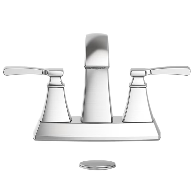 allen + roth Chesler Brushed Nickel 4-in centerset 2-Handle WaterSense Bathroom Sink Faucet with Drain and Deck Plate