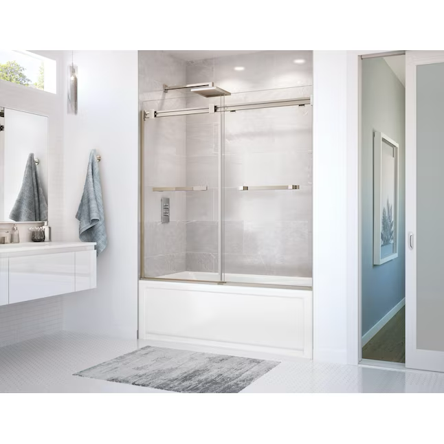 MAAX Duel Brushed Nickel 56-in to 59-in x 59-in Semi-frameless Bypass Sliding Bathtub Door