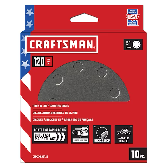 CRAFTSMAN 5 In 8H H/L Cer Disc 120 Grt 10pk Papel de lija de disco de grano 120 de alúmina cerámica de 10 piezas