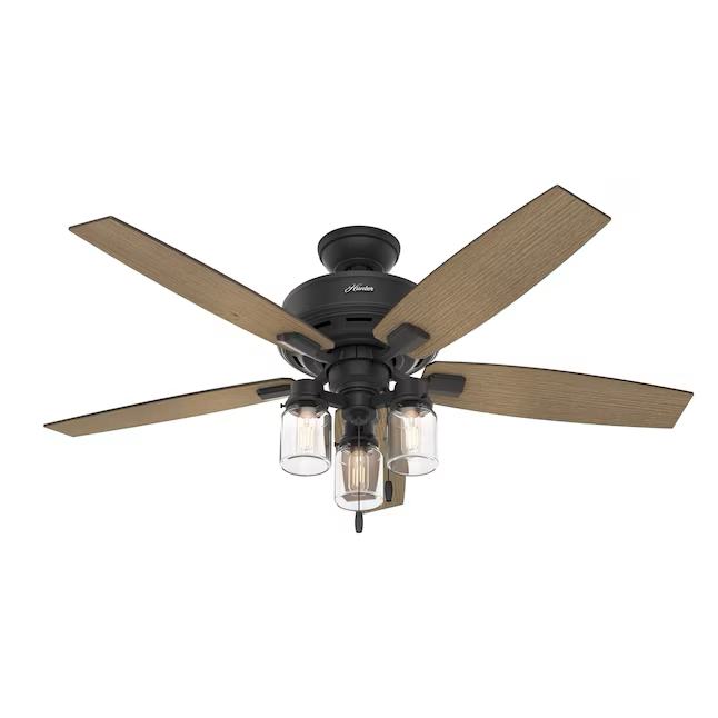 Hunter Lincoln 52-in Natural Iron Indoor Downrod or Flush Mount Ceiling Fan with Light (5-Blade)