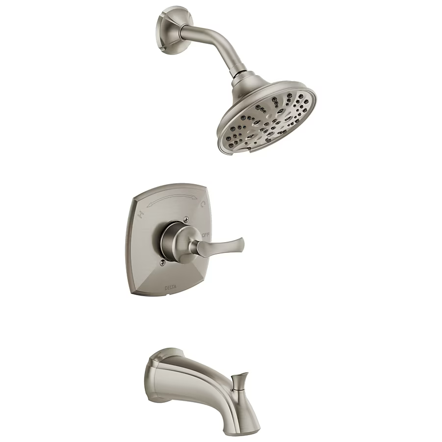 Delta Sandover Spotshield Brushed Nickel 1-handle Multi-function Round Bathtub and Shower Faucet Valve Included