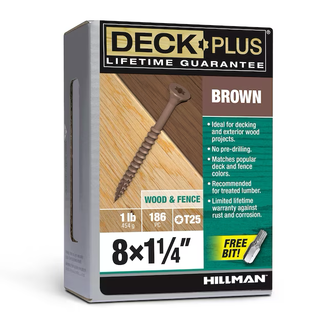 Deck Plus Tornillos para terrazas de madera a madera #8 x 1-1/4 pulgadas (186 por caja)