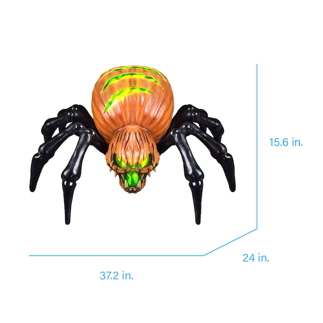 Haunted Living 18-Zoll-LED-Kürbisspinne mit Flamme