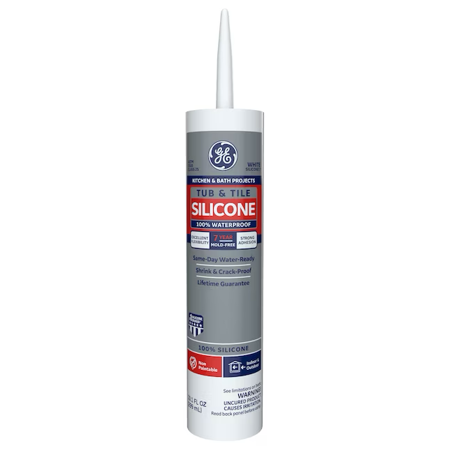 GE Silicone 1 tina y azulejos, cocina y baño, masilla de silicona blanca de 10.1 oz