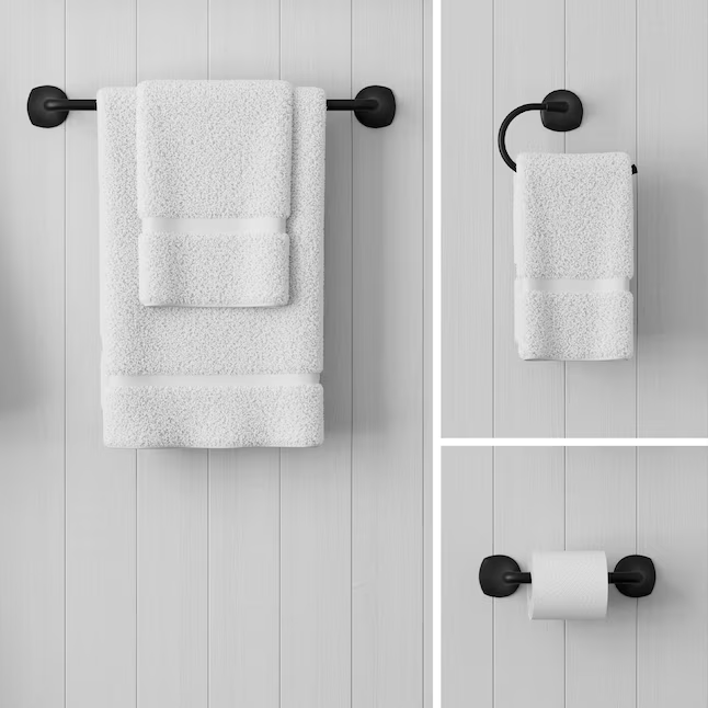 Juego de accesorios decorativos para baño de 3 piezas Pfister Rancho en negro mate con barra para toallas, soporte para papel higiénico y aro para toallas