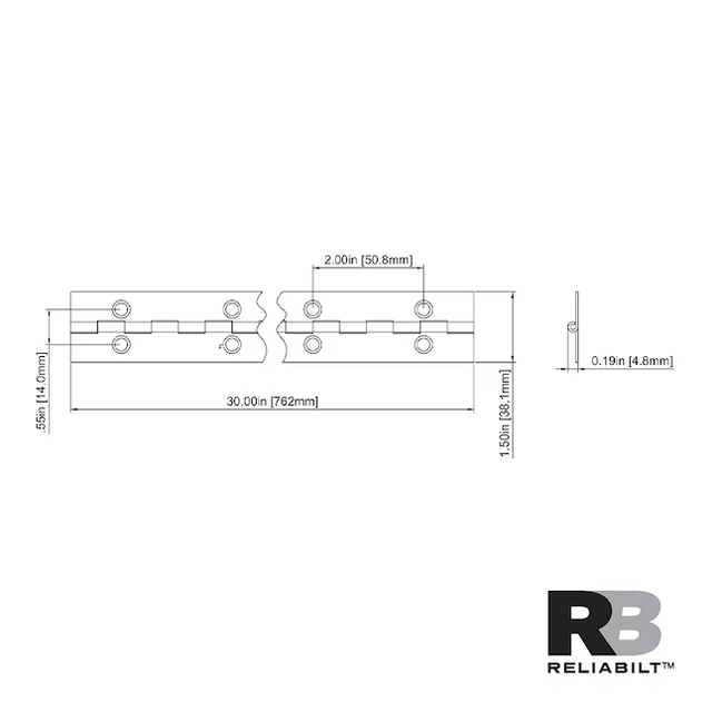 Bisagra para gabinete de acero inoxidable con superficie de piano de 180 grados RELIABILT (1 pieza)