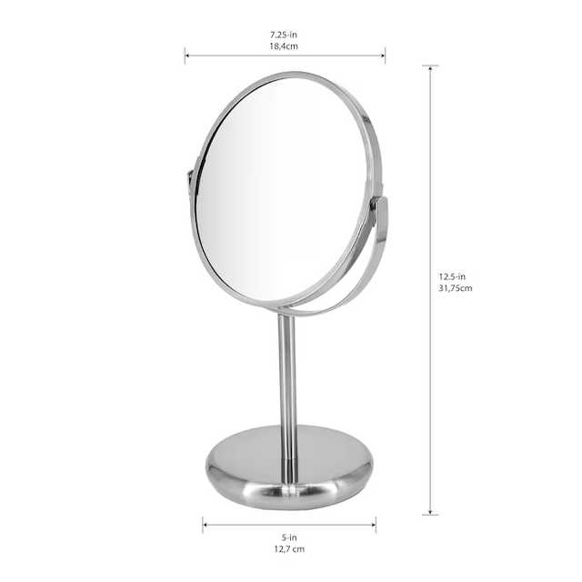 allen + roth 5-in x 12.5-in Brushed Stainless Steel Double-sided 5X Magnifying Freestanding Vanity Mirror