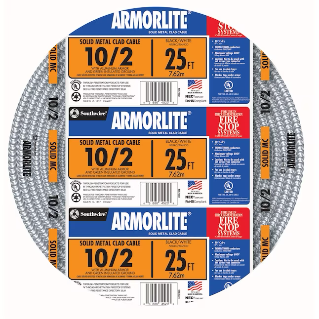 Southwire Armorlite 25-ft 10/2 Solid Aluminum Mc Cable