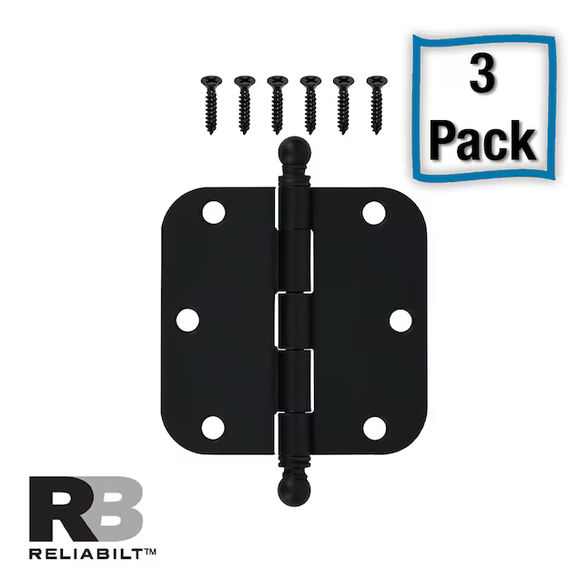 RELIABILT 3-1/2-in H x 5/8-in Radius Matte Black Mortise Interior Door Hinge (3-Pack)