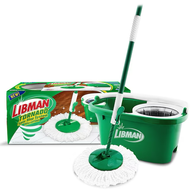 Libman Tornado Spin Mop mit Mikrofaserkopf – verstellbarer Griff, auslaufsicherer Eimer